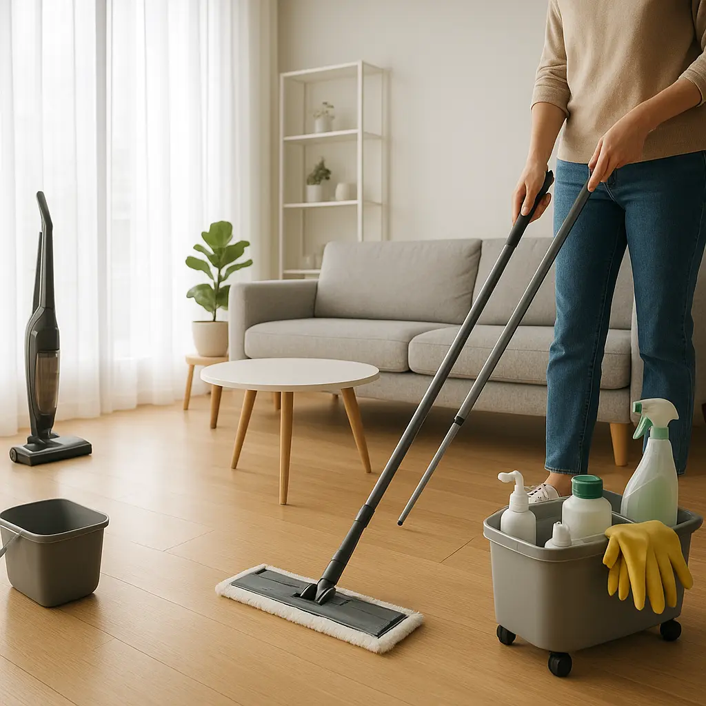 Helle Wohnung wird gereinigt